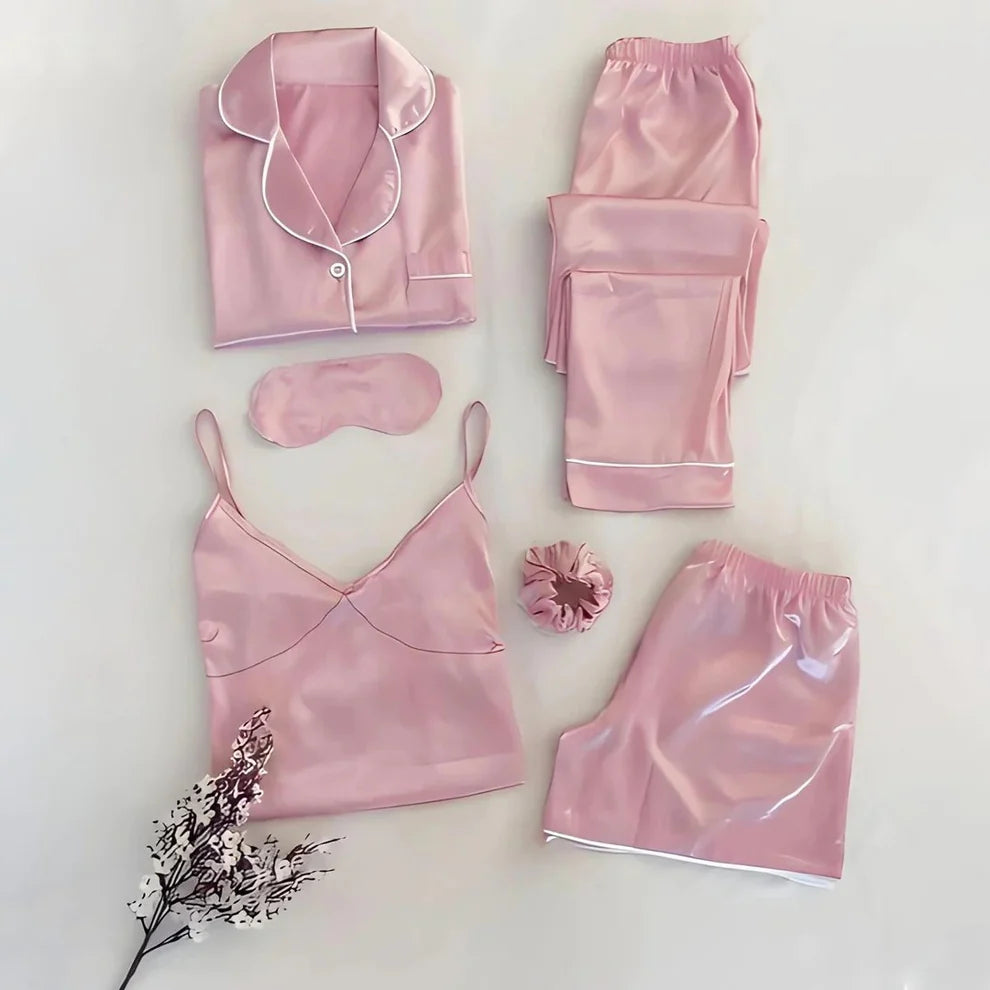 Premium 6-in-1 Satin Silk Nightwear Set