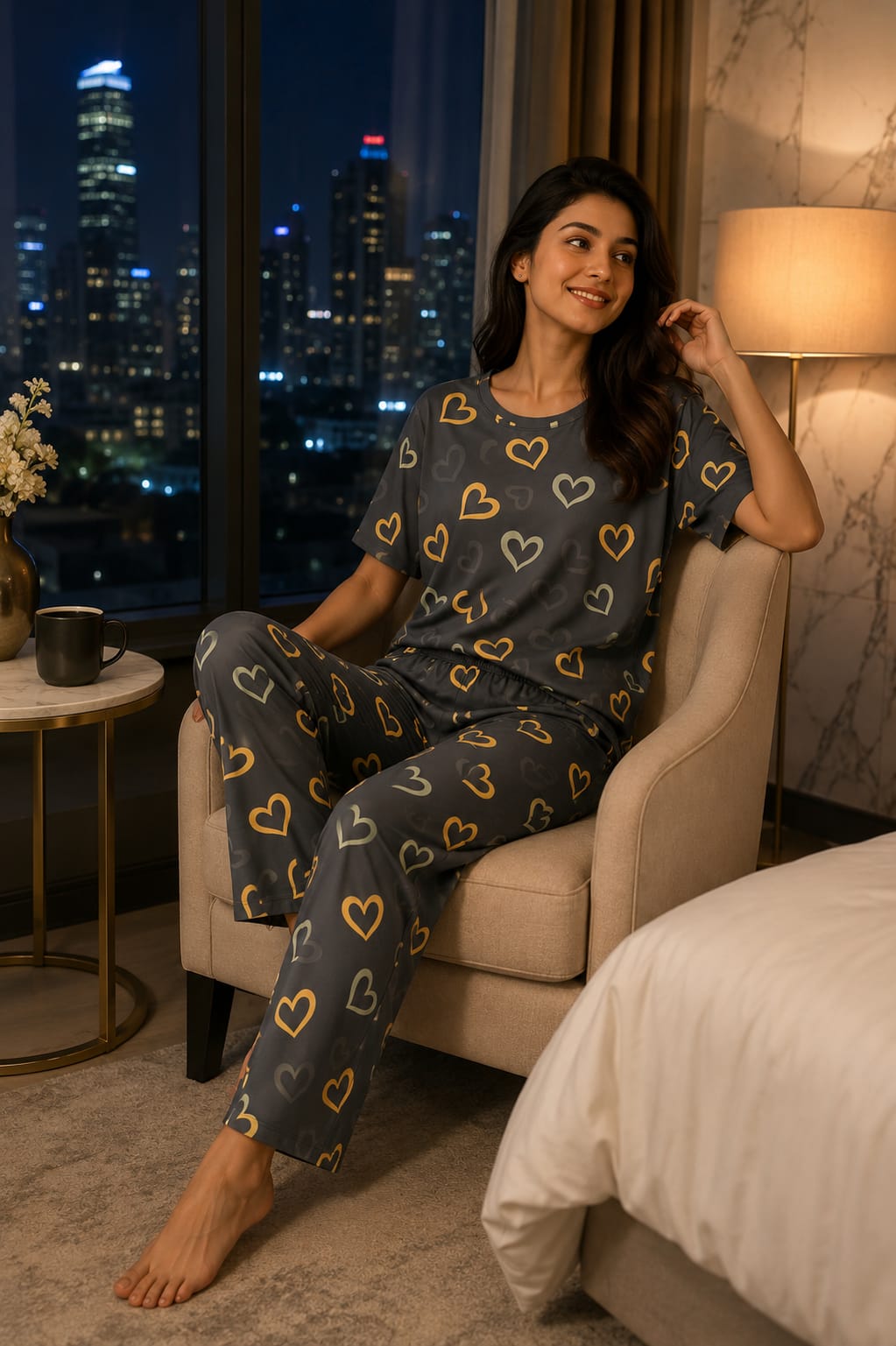 Multi Color Heart on Grey Night Wear