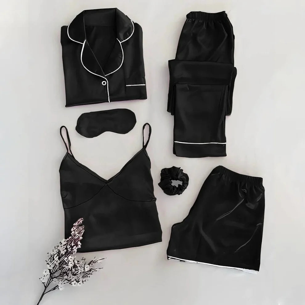 Premium 6-in-1 Satin Silk Nightwear Set
