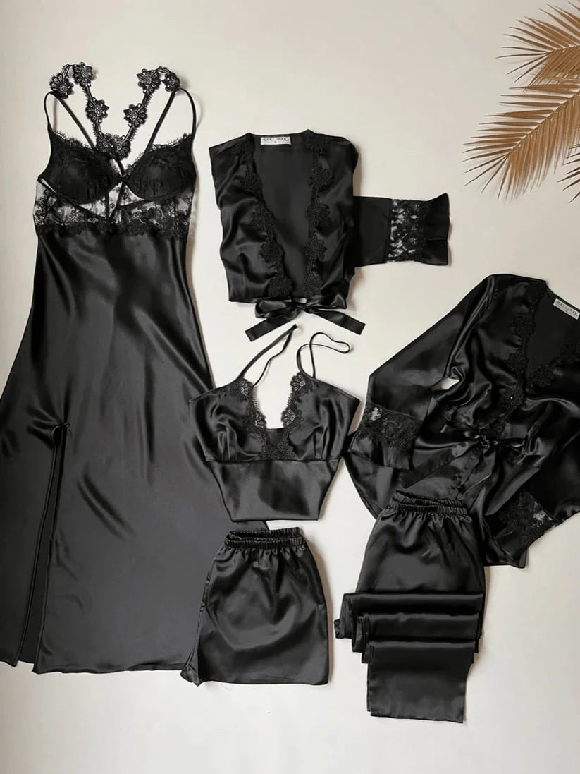Premium 6-Piece Satin Silk Bridal Nightwear Dream Set