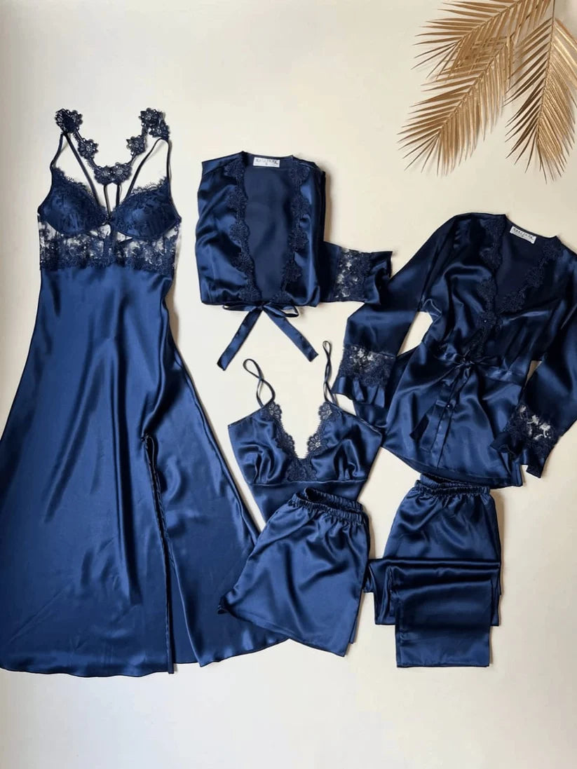 Premium 6-Piece Satin Silk Bridal Nightwear Dream Set