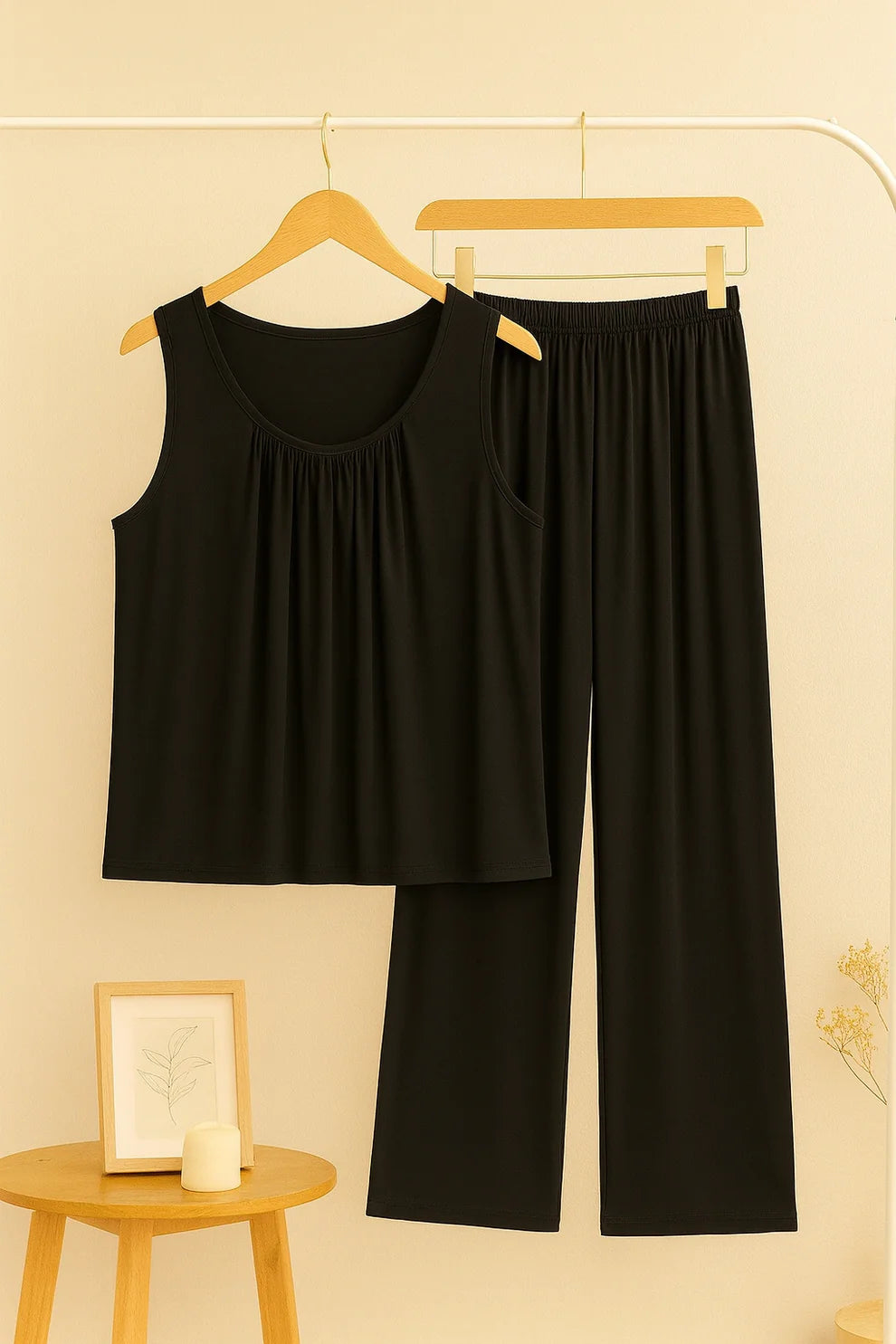 Black Sando T-Shirt With Plazo Pajama