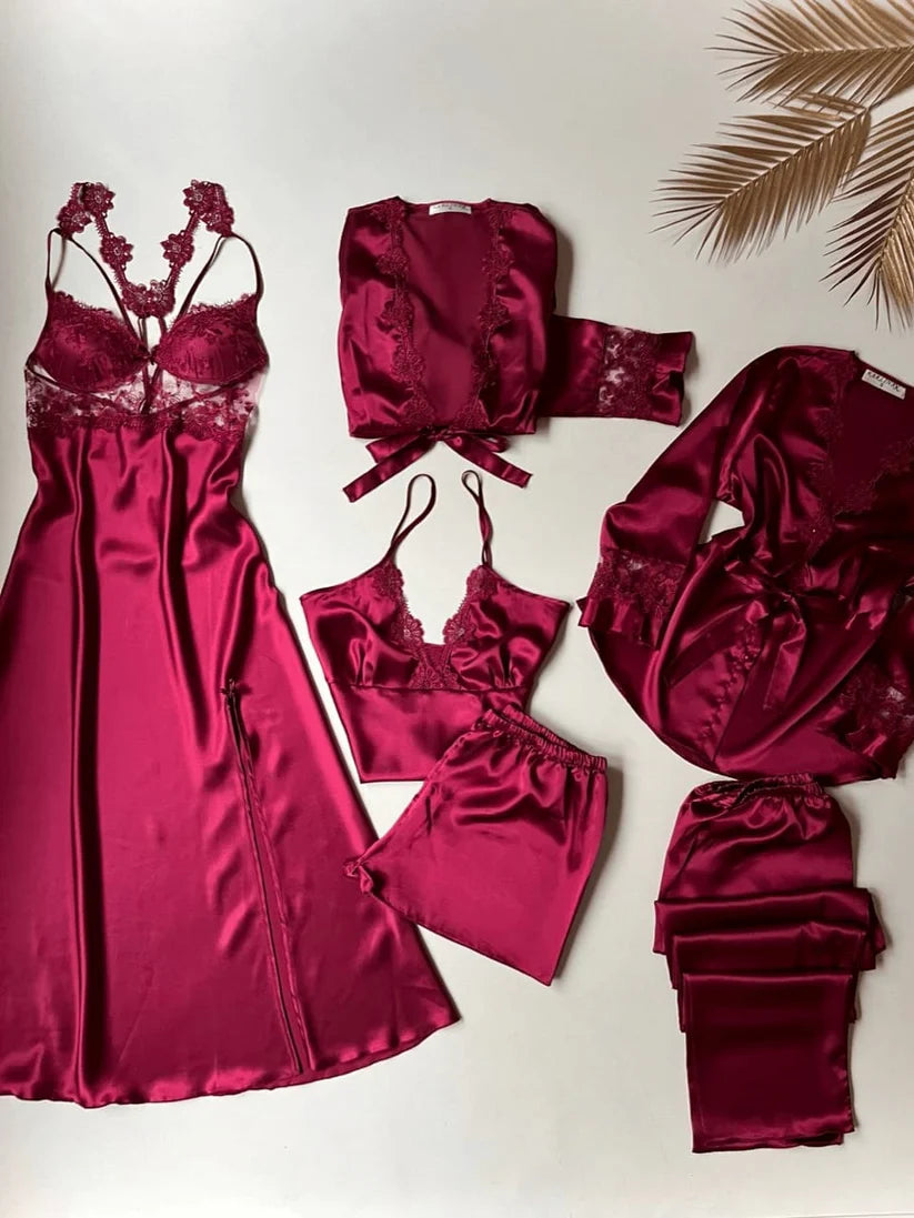 Premium 6-Piece Satin Silk Bridal Nightwear Dream Set